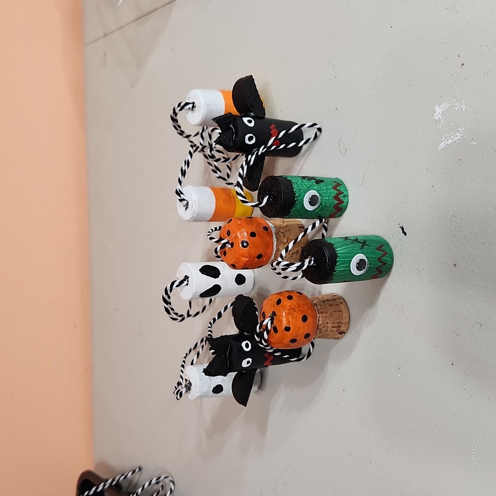 🎃Hand Crafted Monster Mash Halloween Creatures Cork Ornaments Set of 10